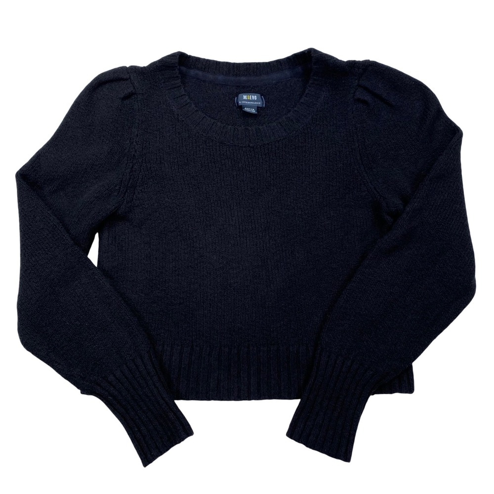 Maeve Anthropologie Sweater Womens Medium Black Puff Shoulder Crew Neck Knit